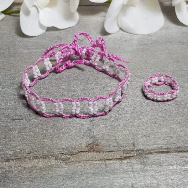 Fußkettchen & Zehenring Rosa/Weiß – Bild 3