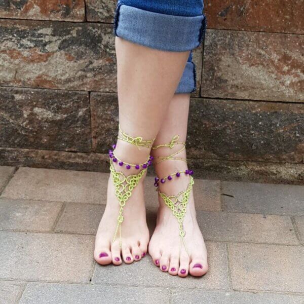 Barfuß Sandalen Grün Lila Violett