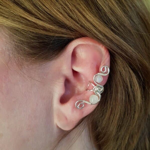 Ear Cuff schmal, Silber/Mondstein