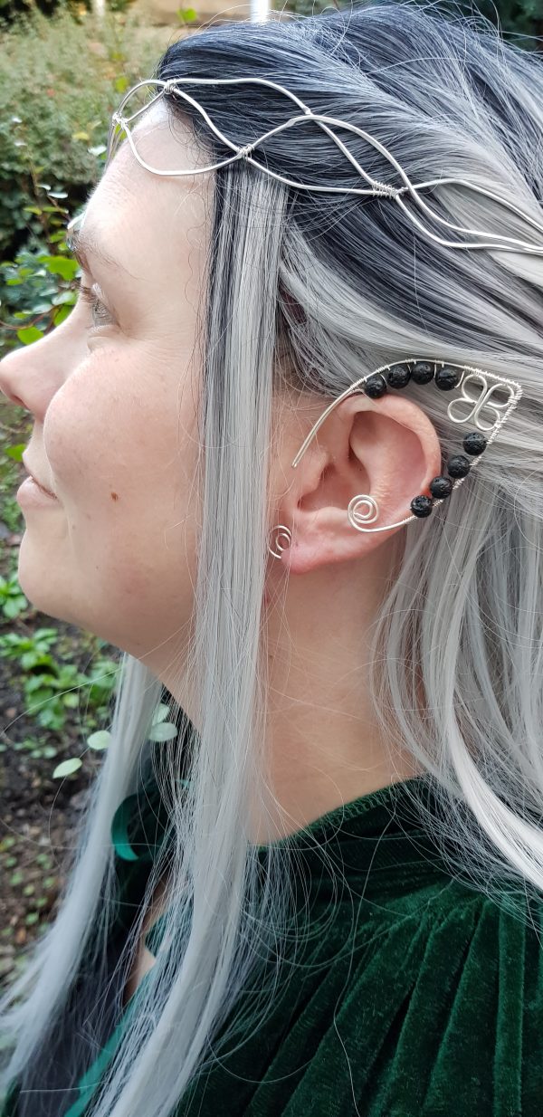 Elfenohren, Silber/Lavastein
