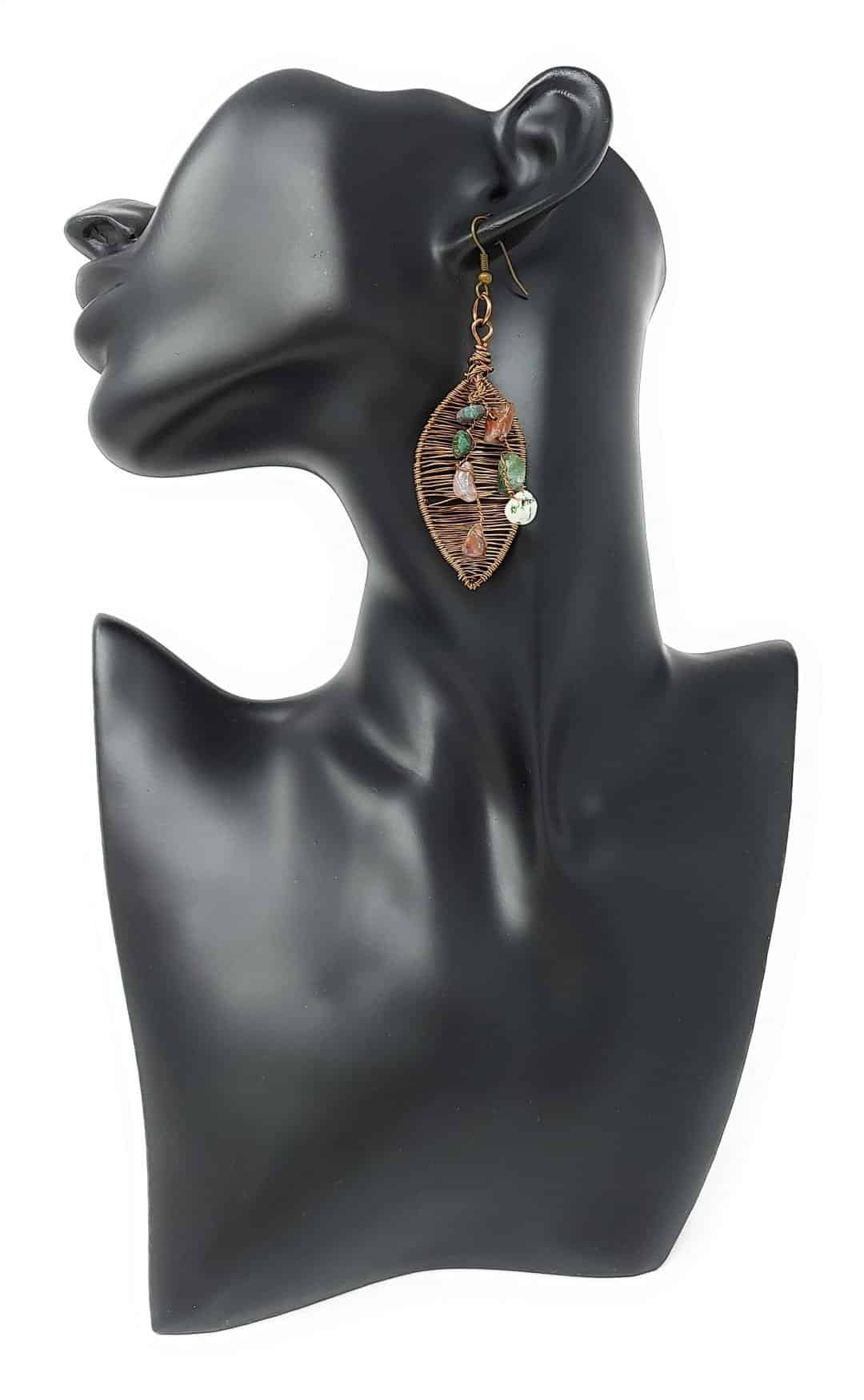 ohrringe ohrschmuck ohrhänger blätter antikbronze edelstein indian achat edelsteinschmuck