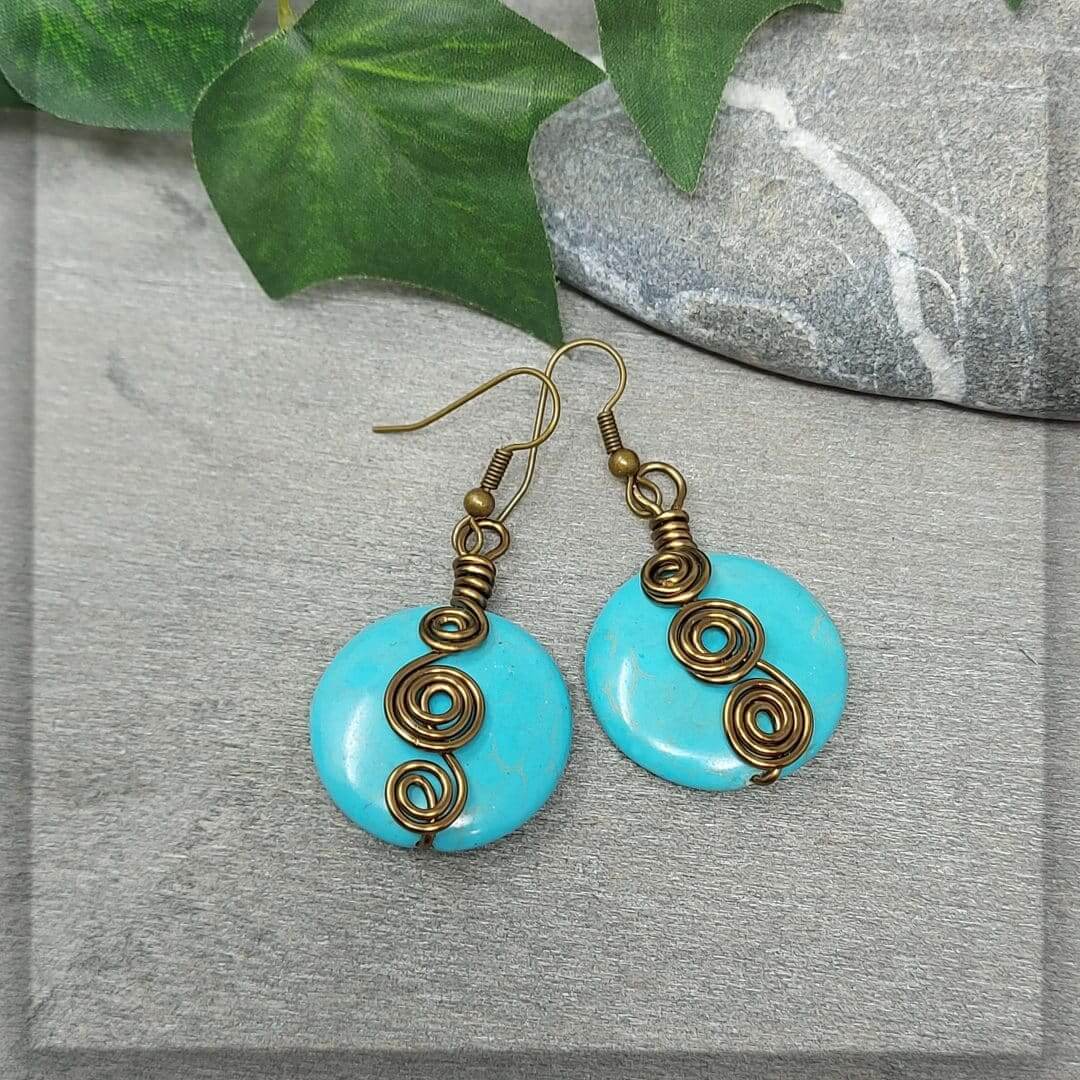 ohrringe ohrschmuck ohrhänger spiralen antikbronze edelstein türkis edelsteinschmuck