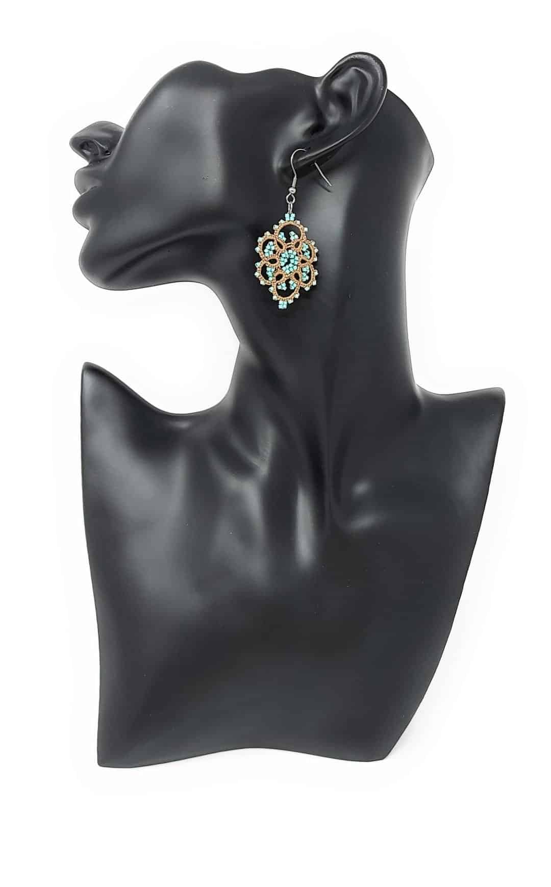 ohrringe ohrschmuck ohrhänger pusteblume hellbraun mit aqua green glasperlen